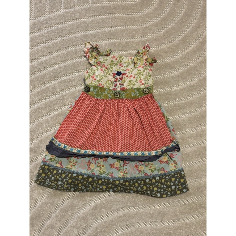 MATILDA JANE Serendipity Apron Dress Floral Adjustable Ruffle Girls Dress Size 6